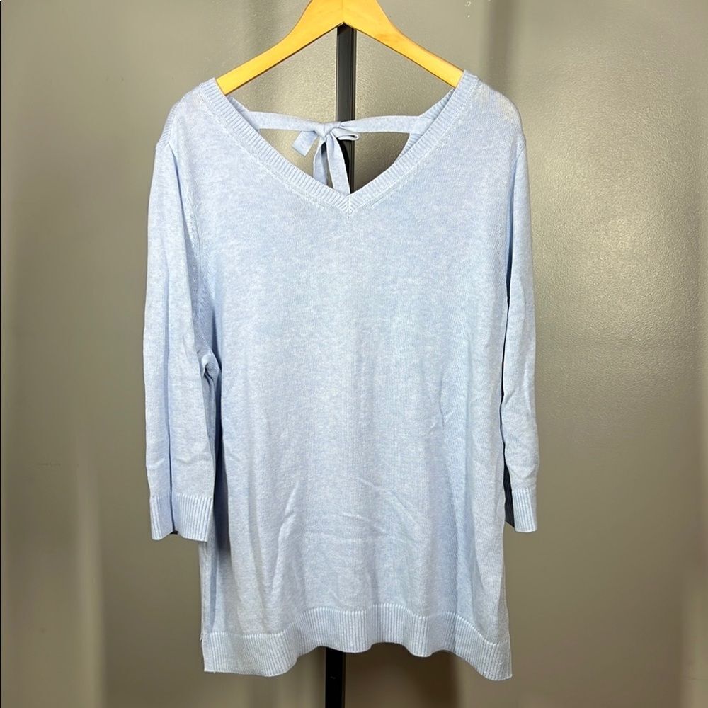 Talbots Gray 3/4 Sleeve Tie Front Relaxed Blouse